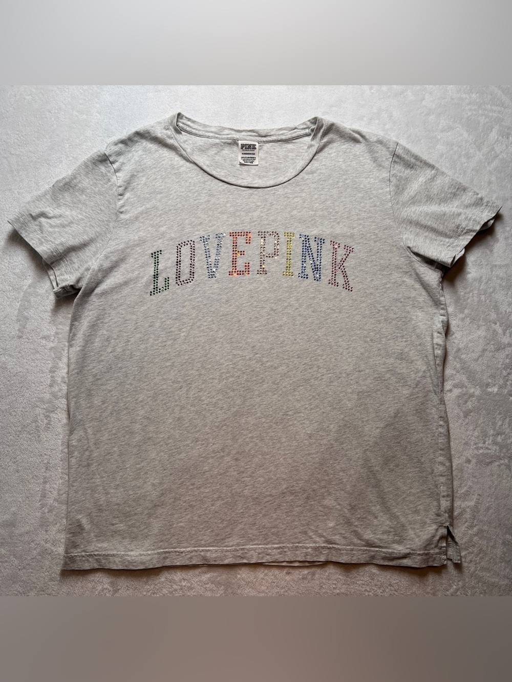 Victoria's Secret PINK Women’s Campus Tee Shirt XL Gray Rhinestones Love Pink